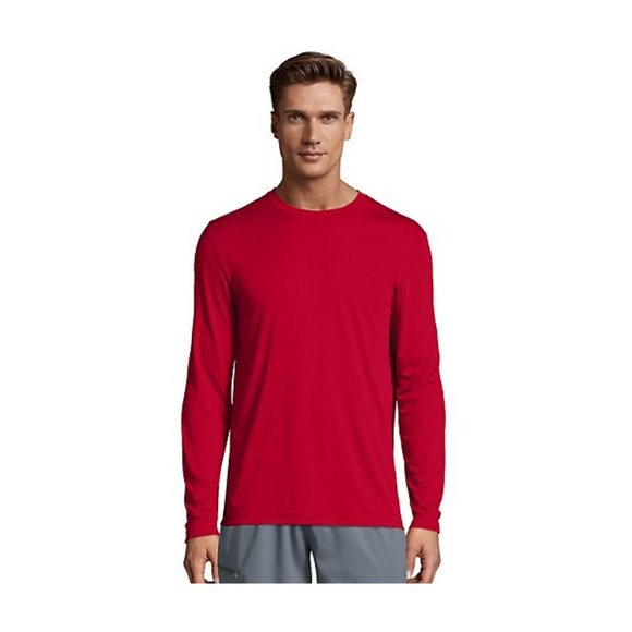 Hanes Cool DRI Performance Men's Long-Sleeve T-Shirt-482L-Deep Red - Picture 2 of 2